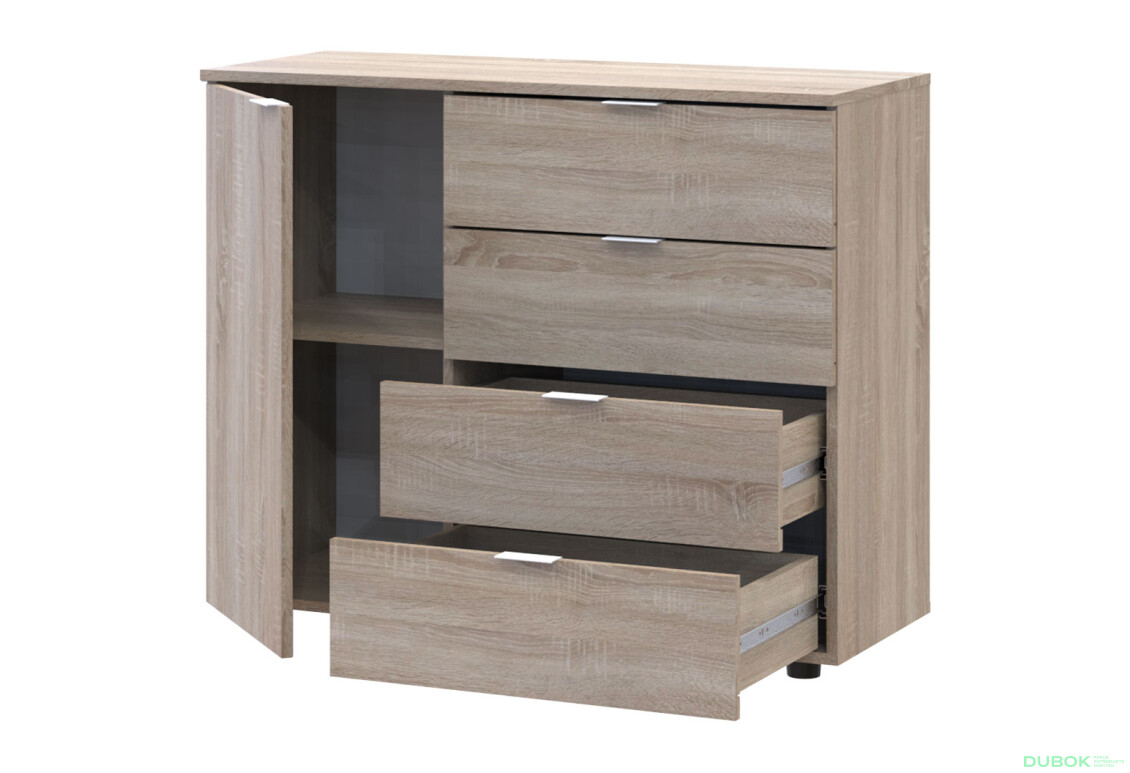 Komoda s dvierkami a 4 zásuvkami GC1 100 cm Gelar Dub sonoma - Fotografia 4 Fotografia 4 - Komoda s dvierkami a 4 zásuvkami GC1 100 cm Gelar Dub sonoma