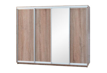 Skriňa s posuvnými dverami 2400x3000x600 3DTD 1 zrkadlo dub sonoma, profil strieborný
