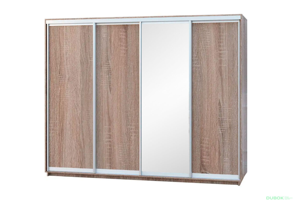 Skriňa s posuvnými dverami 2400x3000x600 3DTD 1 zrkadlo dub sonoma, profil strieborný