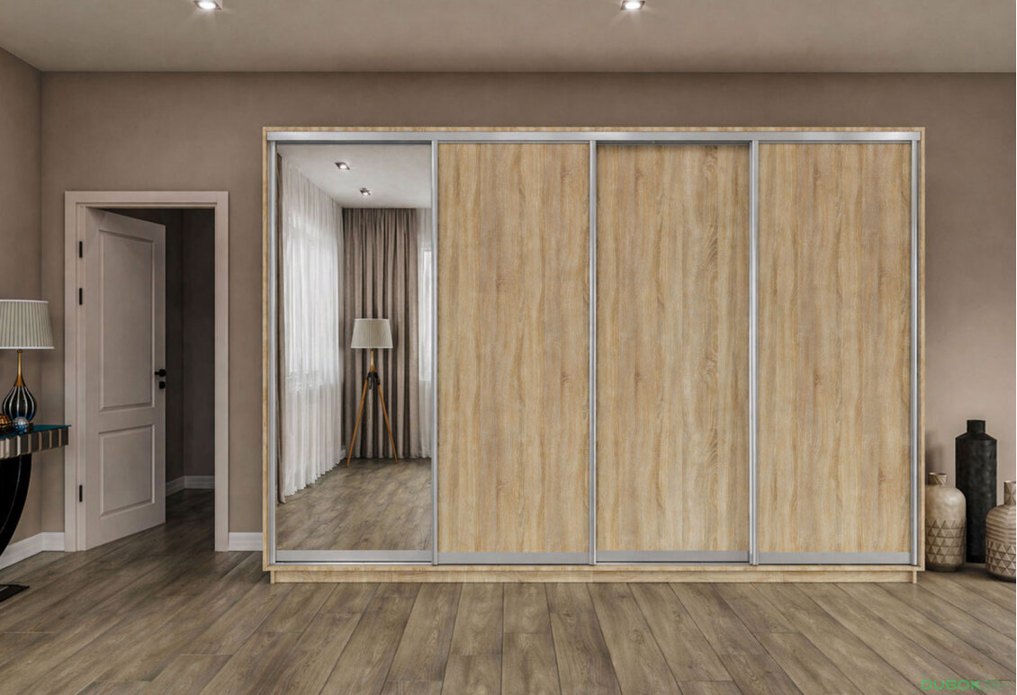 Fotografia 3 - Skriňa s posuvnými dverami 2400x3000x600 3DTD 1 zrkadlo dub sonoma, profil strieborný