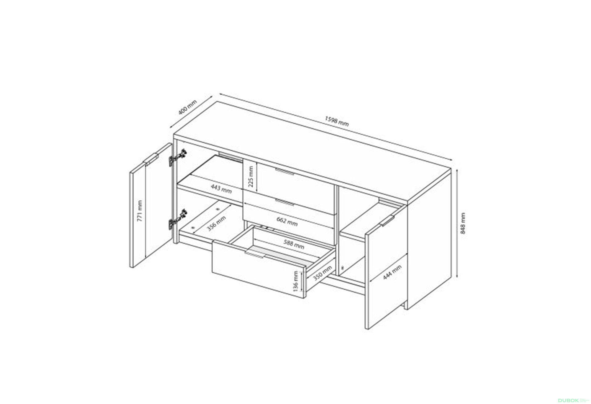 Fotografia 7 - Komoda Roma Color 2 dvere 3 šírky 1,6 m lesklá biela
