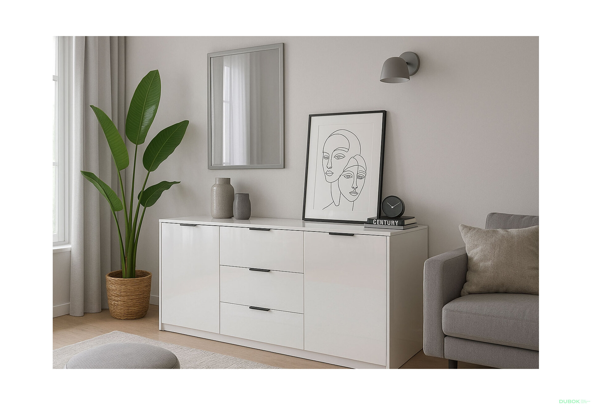 Fotografia 2 - Komoda Roma Color 2 dvere 3 šírky 1,6 m lesklá biela