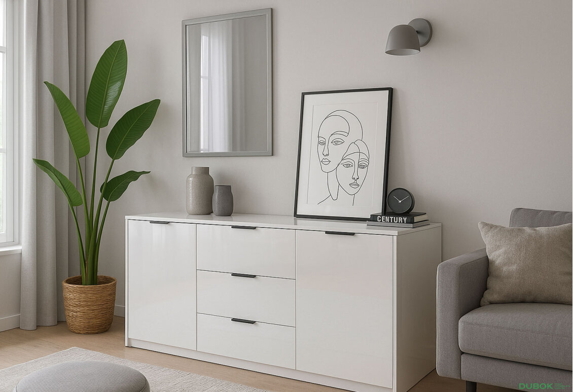 Fotografia 2 - Komoda Roma Color 2 dvere 3 šírky 1,6 m lesklá biela