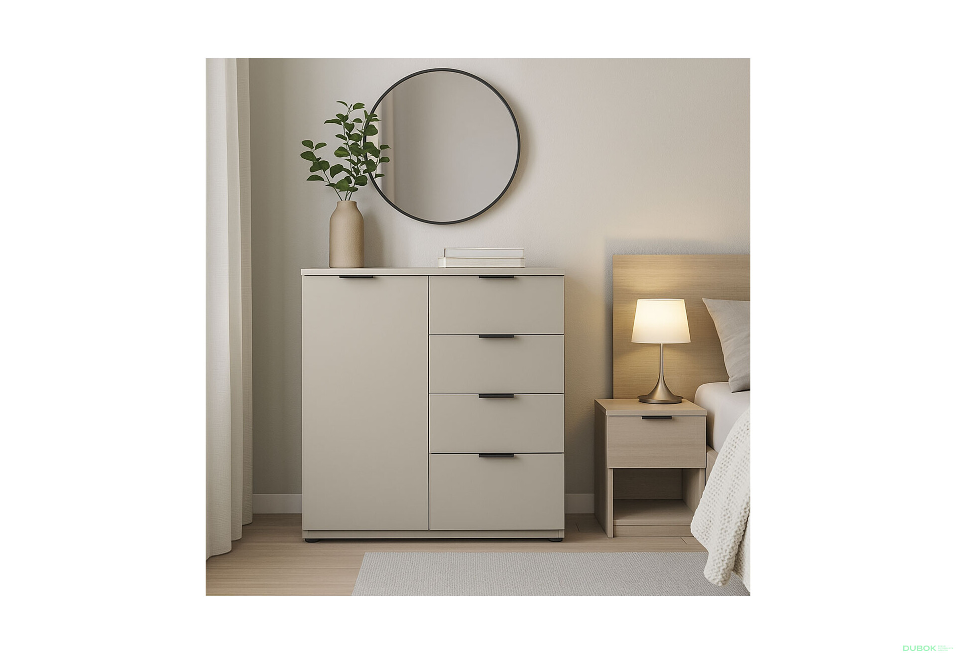 Komoda s dvierkami a 4 zásuvkami Ron 1 80 cm kašmír - Fotografia 2 Fotografia 2 - Komoda s dvierkami a 4 zásuvkami Ron 1 80 cm kašmír