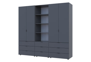 Skriňa štvordverová s regálom s zásuvkami Gelar 215 cm grafit