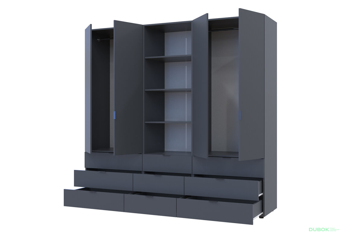Fotografia 2 - Skriňa štvordverová s regálom s zásuvkami Gelar 215 cm grafit
