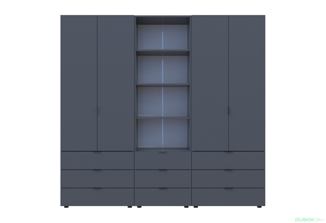 Fotografia 3 - Skriňa štvordverová s regálom s zásuvkami Gelar 215 cm grafit