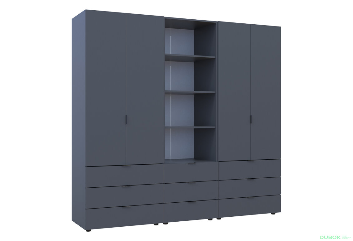 Fotografia 4 - Skriňa štvordverová s regálom s zásuvkami Gelar 215 cm grafit