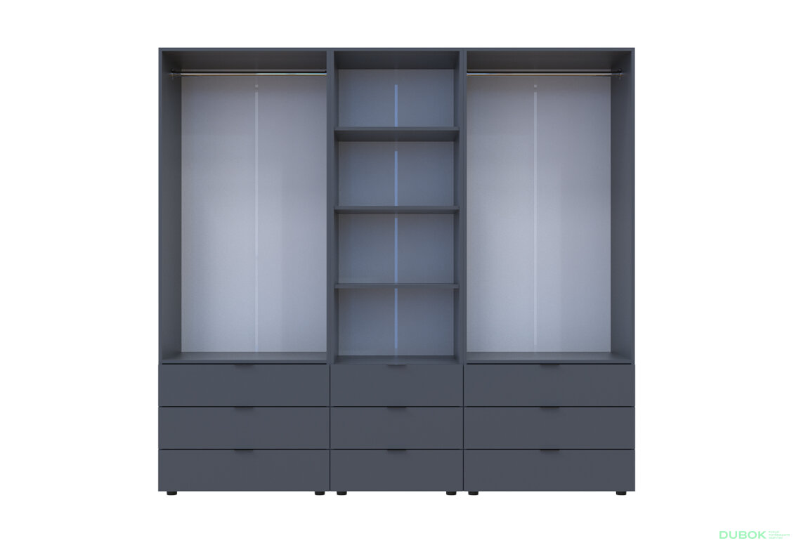 Fotografia 5 - Skriňa štvordverová s regálom s zásuvkami Gelar 215 cm grafit