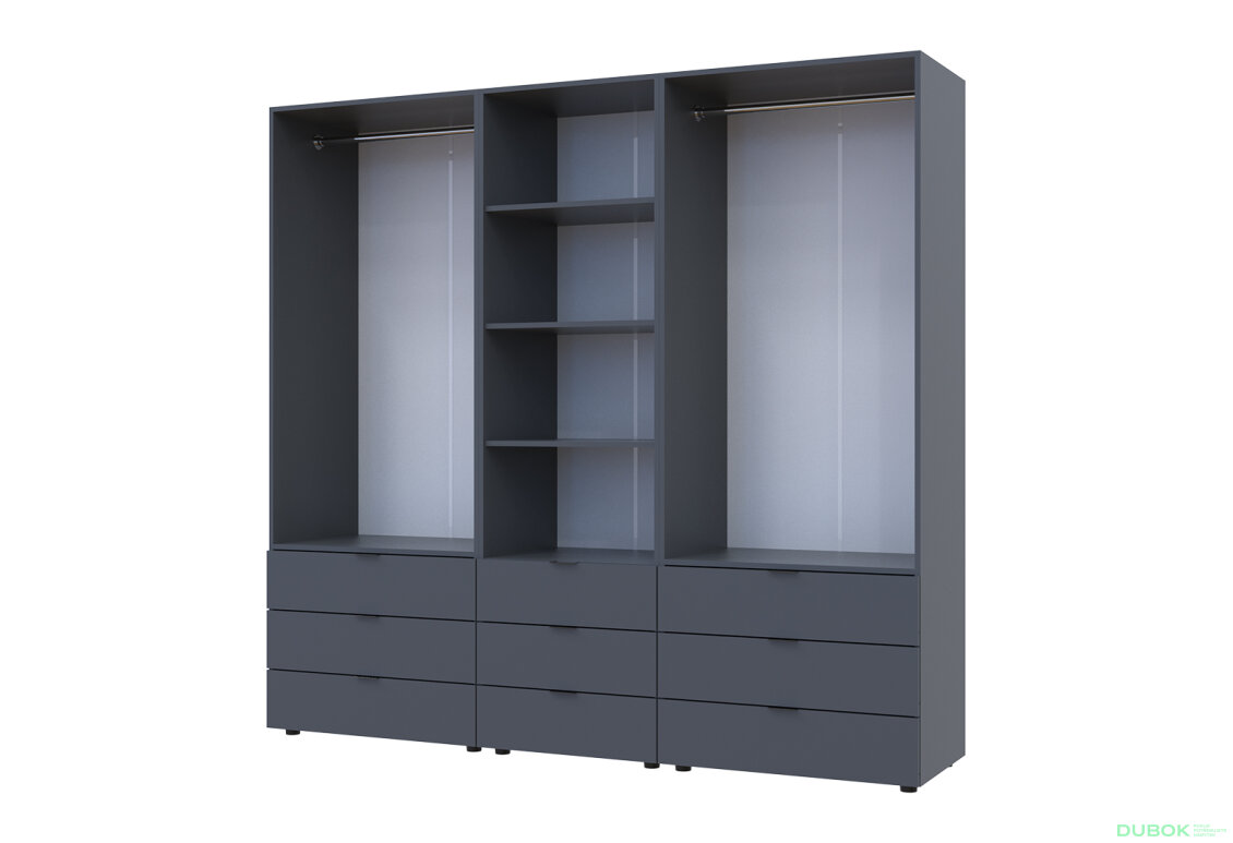 Fotografia 6 - Skriňa štvordverová s regálom s zásuvkami Gelar 215 cm grafit