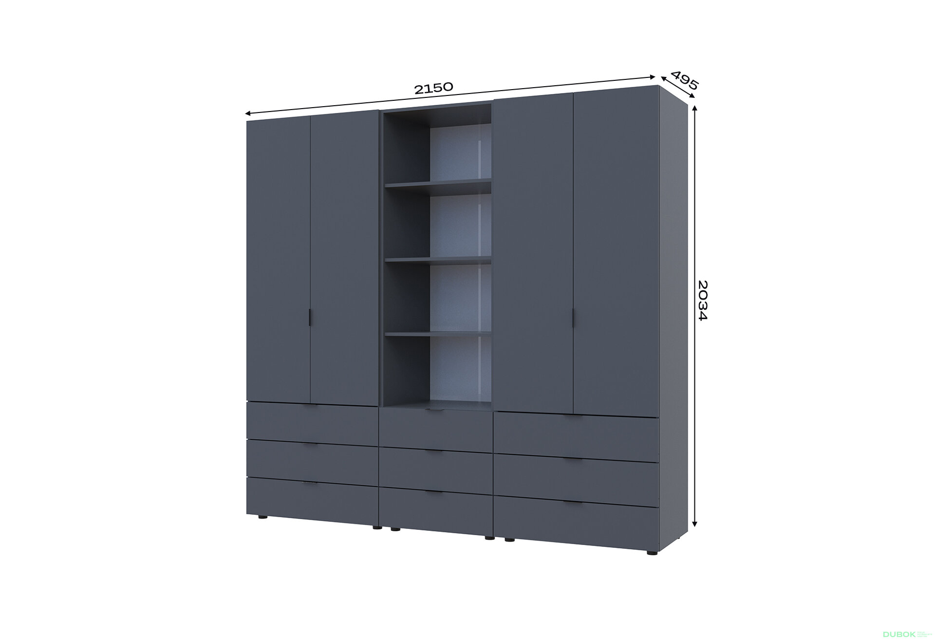 Fotografia 7 - Skriňa štvordverová s regálom s zásuvkami Gelar 215 cm grafit