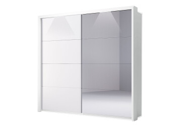 Možnosť skrine s posuvnými dverami 2,0x2,1m s osvetlením v lište biely lesk Fotografia Možnosť skrine s posuvnými dverami 2,0x2,1m s osvetlením v lište biely lesk