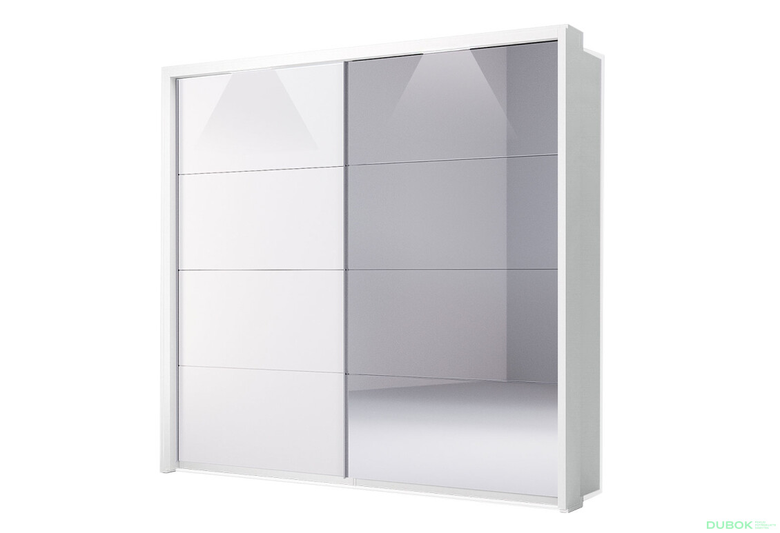 Možnosť skrine s posuvnými dverami 2,0x2,1m s osvetlením v lište biely lesk Family - Fotografia 2 Fotografia 2 - Možnosť skrine s posuvnými dverami 2,0x2,1m s osvetlením v lište biely lesk Family