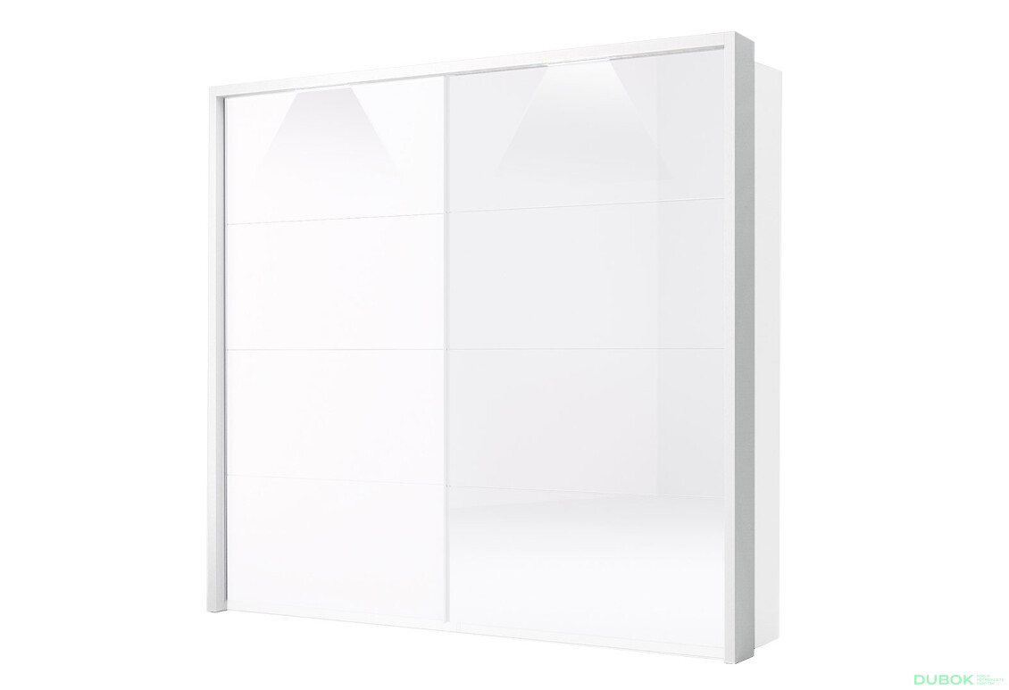 Možnosť skrine s posuvnými dverami 2,0x2,1m s osvetlením v lište biely lesk Family - Fotografia 3 Fotografia 3 - Možnosť skrine s posuvnými dverami 2,0x2,1m s osvetlením v lište biely lesk Family
