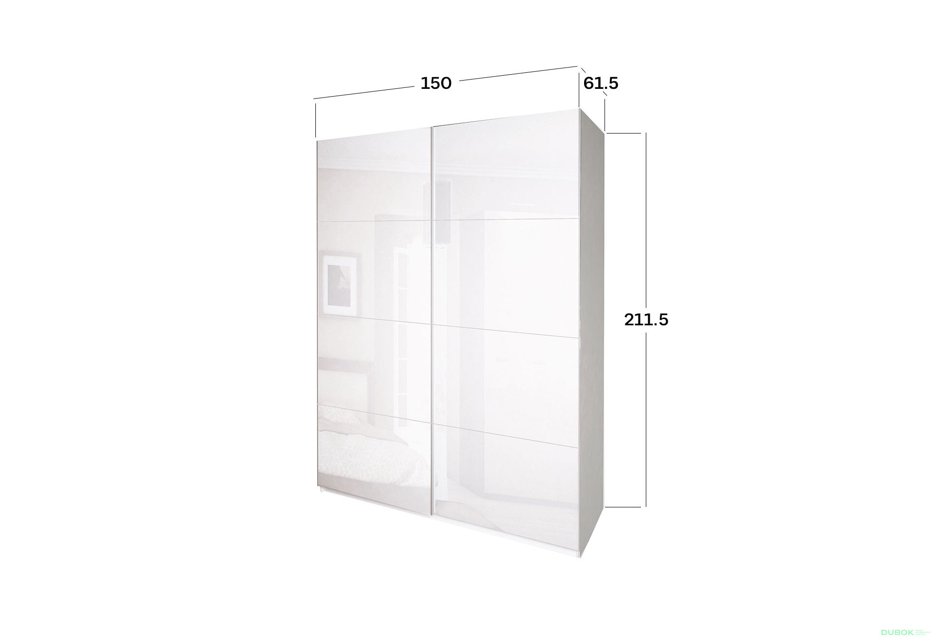 Fotografia 9 - Skriňa s posuvnými dverami 1,5x2,1m (Dvere Lesklé Biele), séria N Family