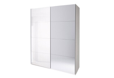 Skriňa s posuvnými dverami 1,5x2,1m (Dvere Lesklé Biele/Zrkadlo), séria N