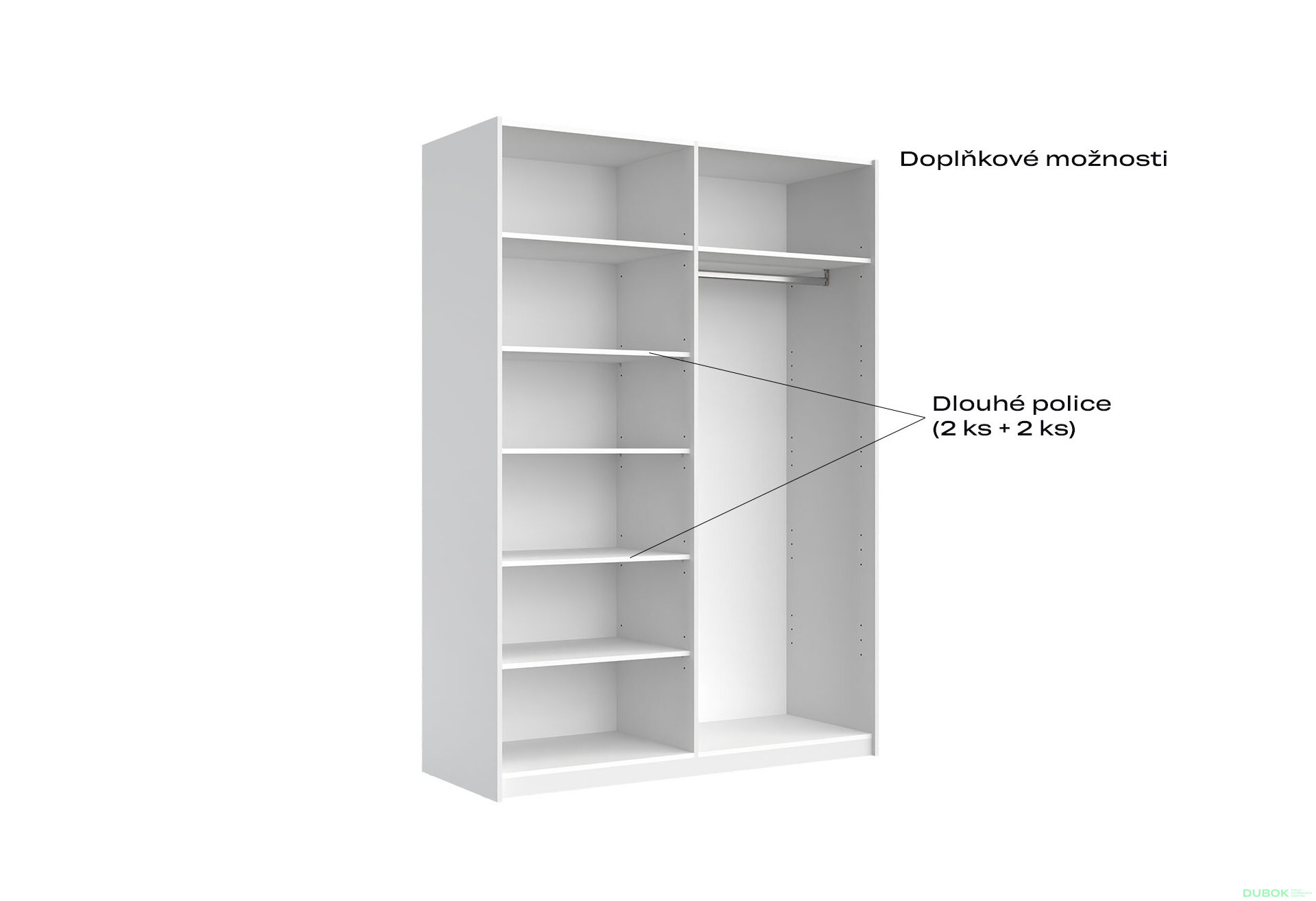Fotografia 5 - Skriňa s posuvnými dverami 1,5x2,1m (Dvere Lesklé Biele/Zrkadlo), séria N Family