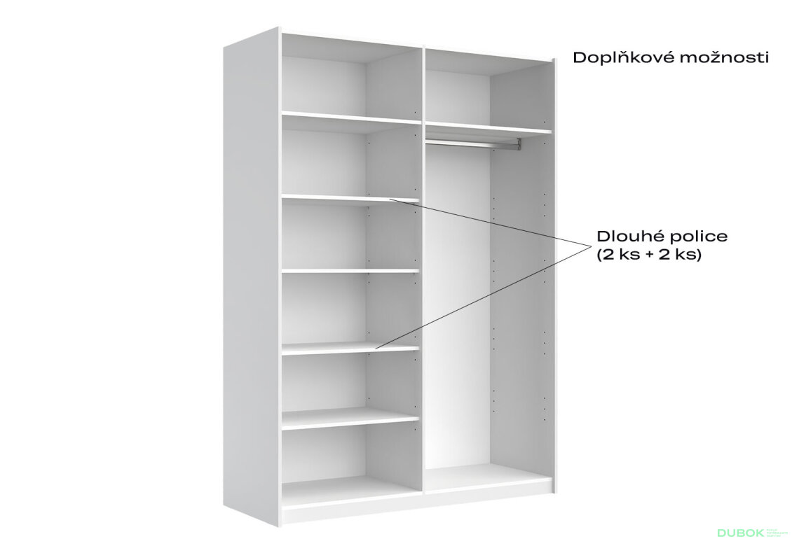 Fotografia 5 - Skriňa s posuvnými dverami 1,5x2,1m (Dvere Lesklé Biele/Zrkadlo), séria N Family