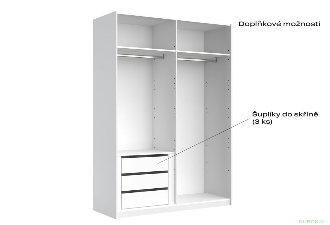 Fotografia 6 - Skriňa s posuvnými dverami 1,5x2,1m (Dvere Lesklé Biele/Zrkadlo), séria N Family