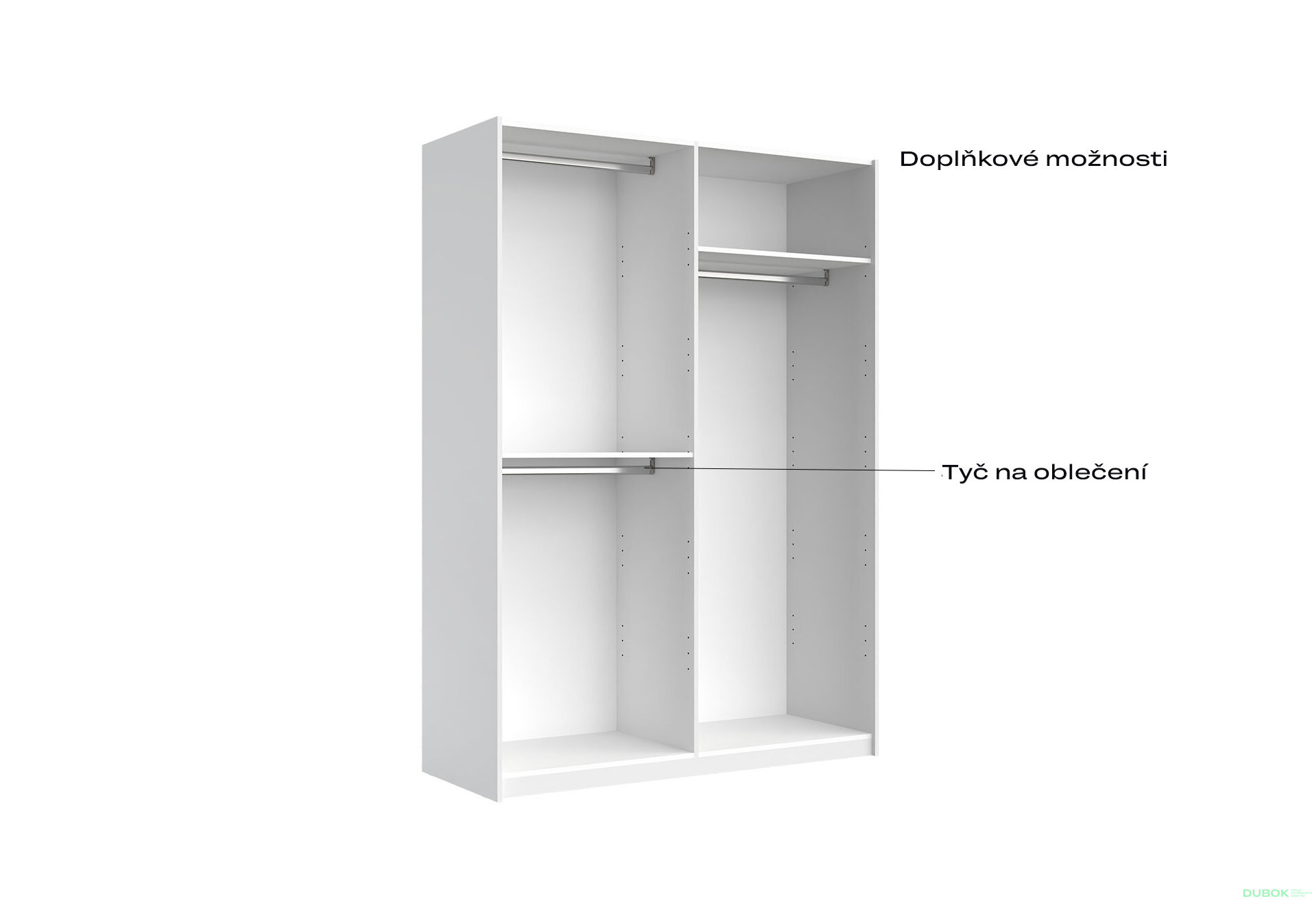 Fotografia 7 - Skriňa s posuvnými dverami 1,5x2,1m (Dvere Lesklé Biele/Zrkadlo), séria N Family