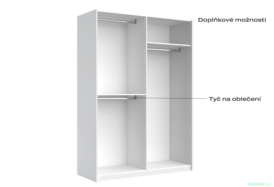 Fotografia 7 - Skriňa s posuvnými dverami 1,5x2,1m (Dvere Lesklé Biele/Zrkadlo), séria N Family