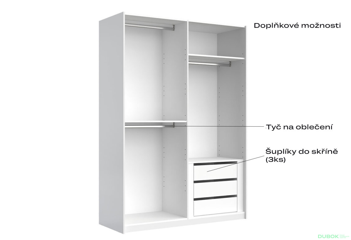 Fotografia 8 - Skriňa s posuvnými dverami 1,5x2,1m (Dvere Lesklé Biele/Zrkadlo), séria N Family