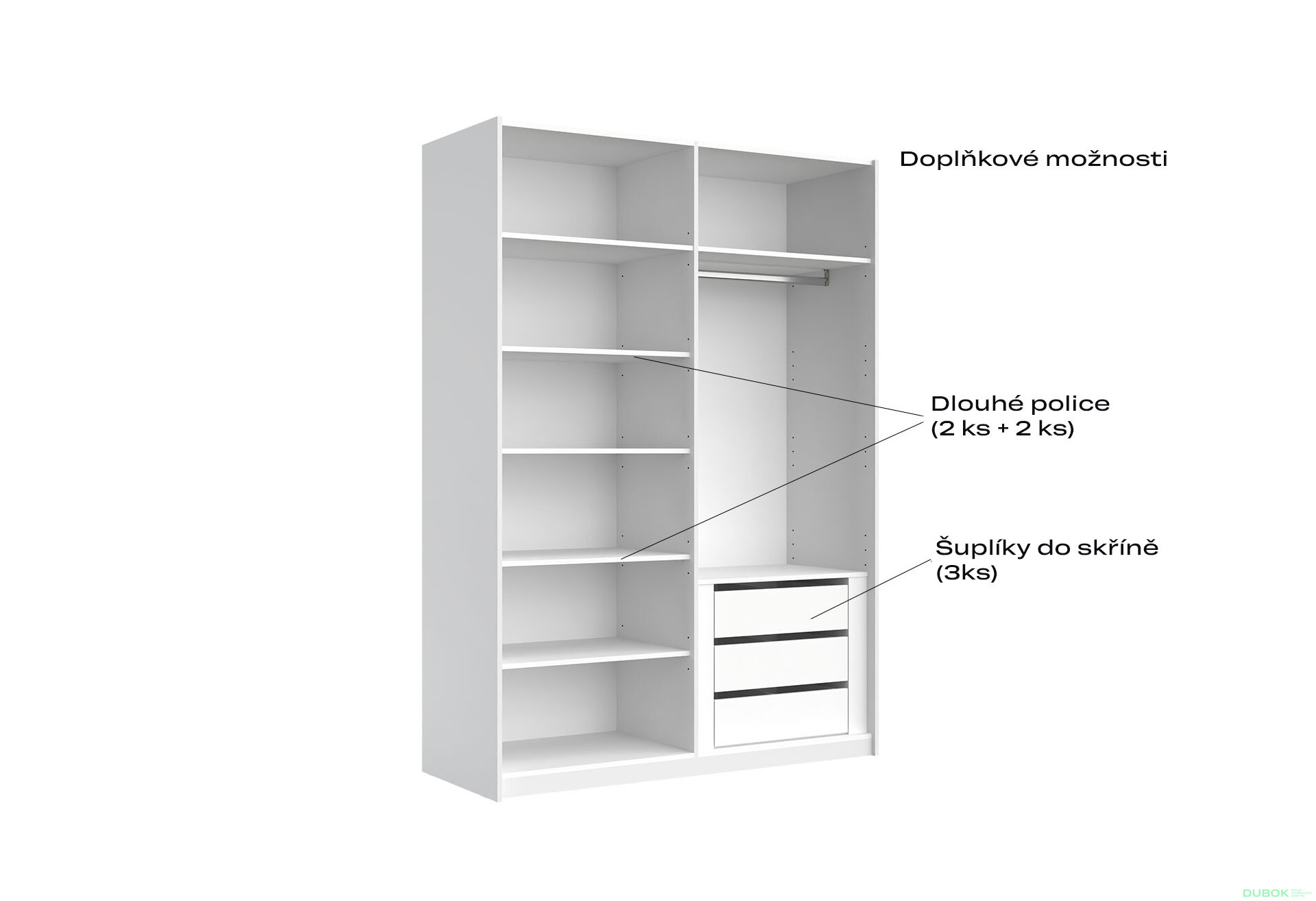 Fotografia 9 - Skriňa s posuvnými dverami 1,5x2,1m (Dvere Lesklé Biele/Zrkadlo), séria N Family