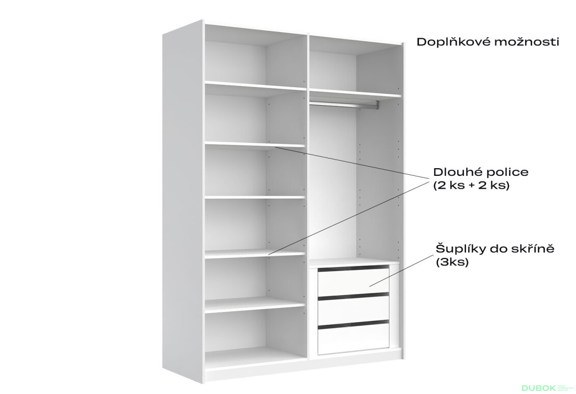 Fotografia 9 - Skriňa s posuvnými dverami 1,5x2,1m (Dvere Lesklé Biele/Zrkadlo), séria N Family