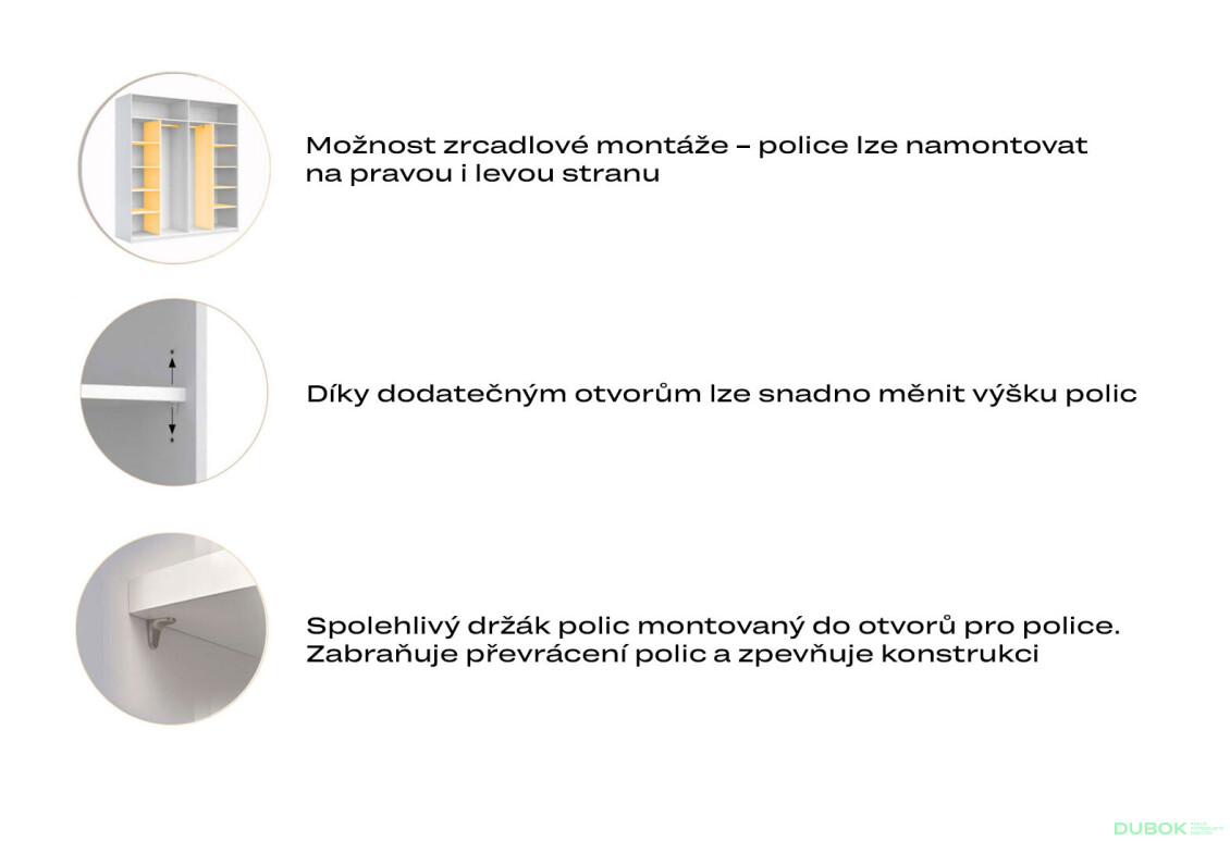 Skriňa s posuvnými dverami 1,5x2,4 m (Dvere Lesklá Biela), séria N Family - Fotografia 7 Fotografia 7 - Skriňa s posuvnými dverami 1,5x2,4 m (Dvere Lesklá Biela), séria N Family