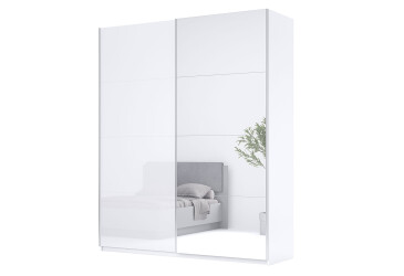 Skriňa s posuvnými dverami 1,5x2,4m (Dvere Lesklé Biele/Zrkadlo), séria N Family