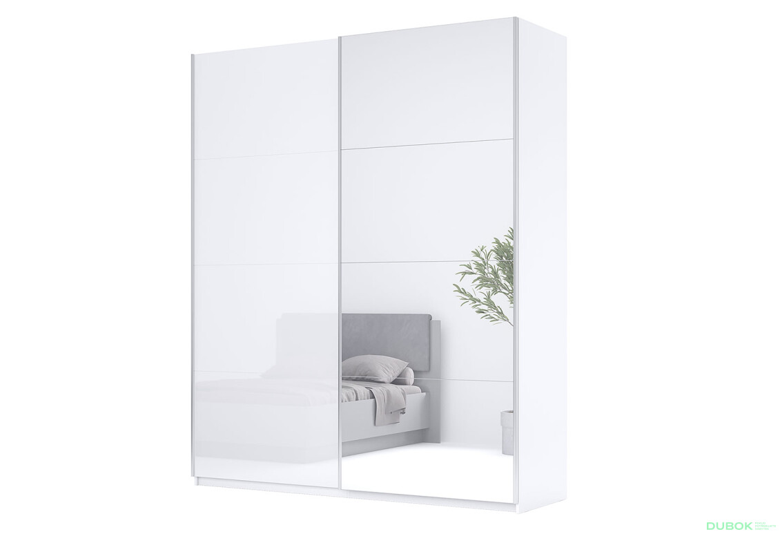 Skriňa s posuvnými dverami 1,5x2,4m (Dvere Lesklé Biele/Zrkadlo), séria N Family