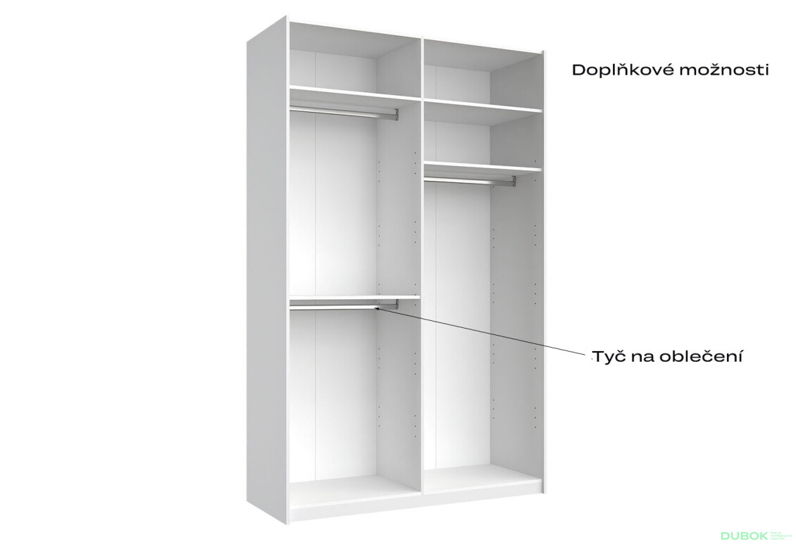 Skriňa s posuvnými dverami 1,5x2,4m (Dvere Lesklé Biele/Zrkadlo), séria N Family - Fotografia 4 Fotografia 4 - Skriňa s posuvnými dverami 1,5x2,4m (Dvere Lesklé Biele/Zrkadlo), séria N Family