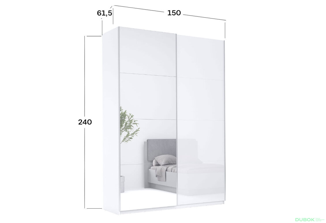 Fotografia 3 - Skriňa s posuvnými dverami 1,5x2,4m (Dvere Lesklé Biele/Zrkadlo), séria N Family