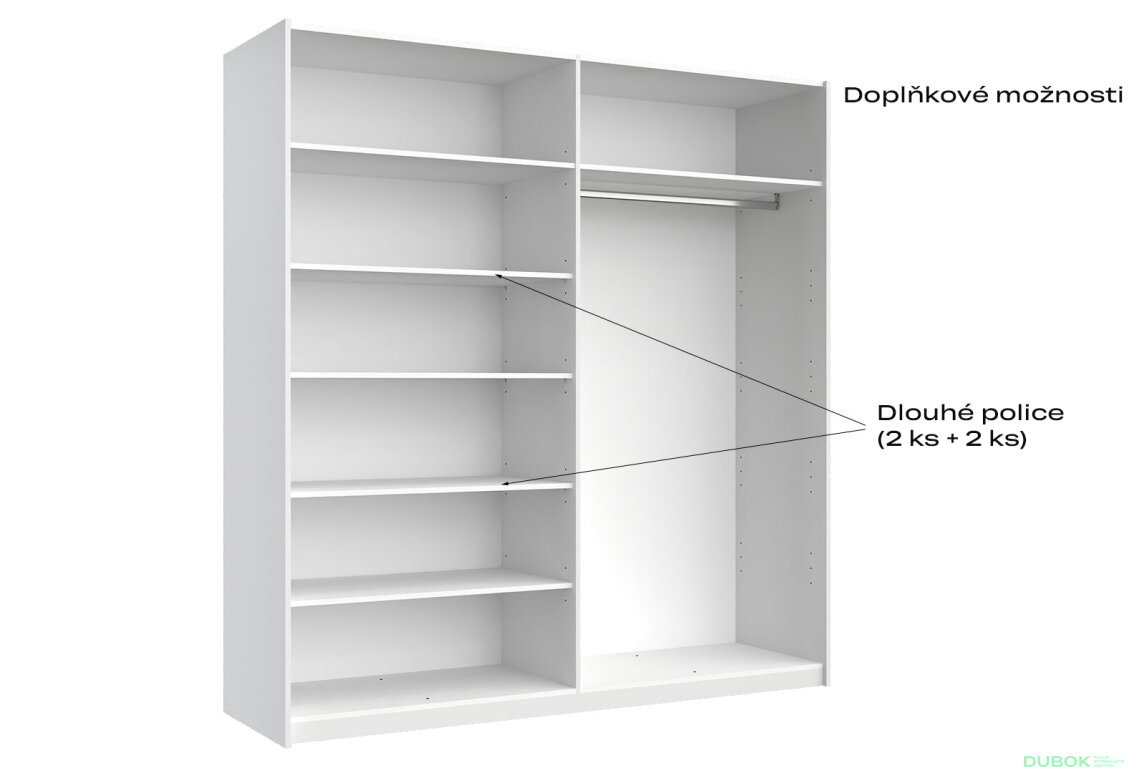 Fotografia 8 - Skriňa s posuvnými dverami 2,0x2,1m (Dvere Lesklé Biele), séria N Family