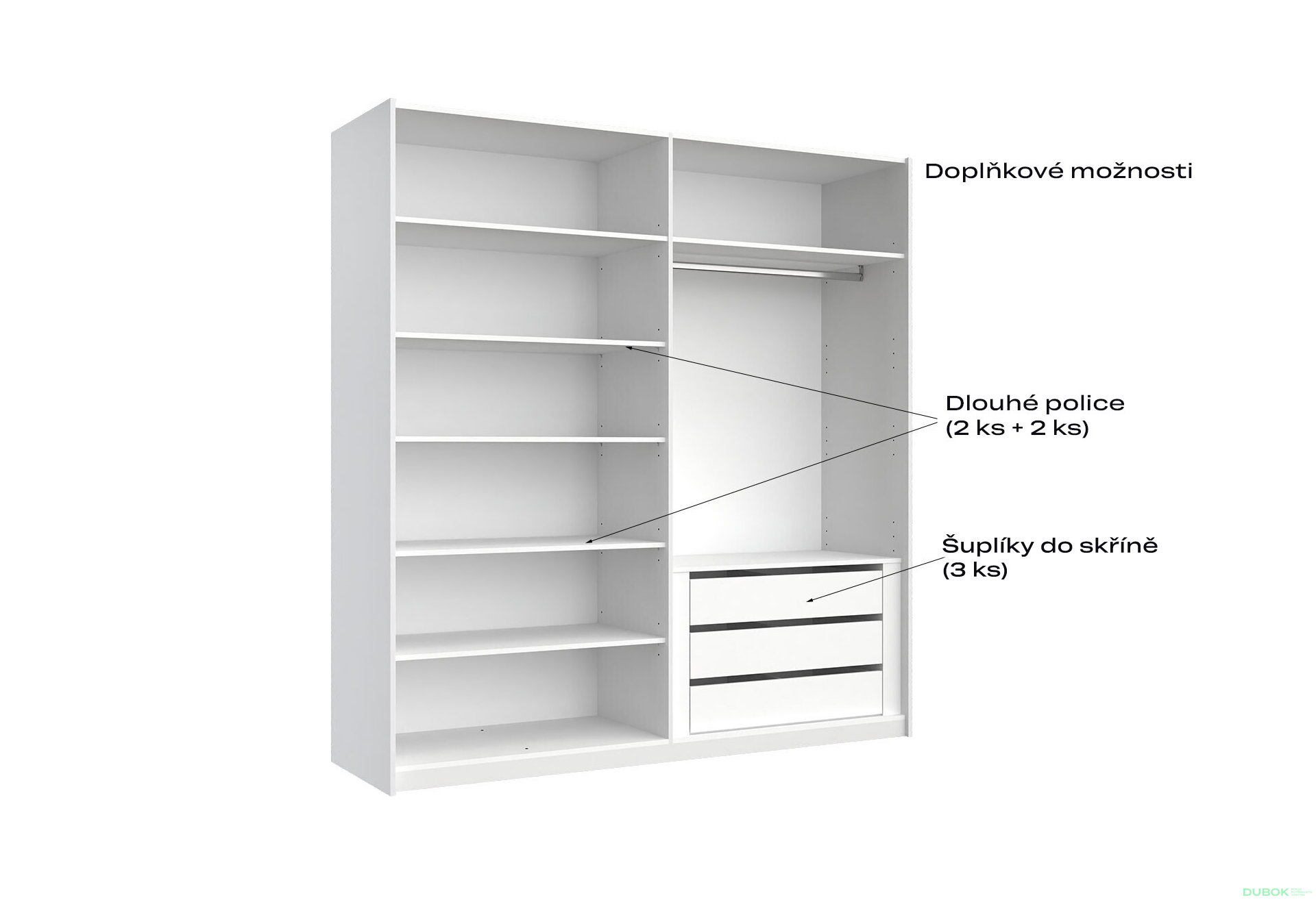 Fotografia 2 - Skriňa s posuvnými dverami 2.0x2.1m (Dvere Lesklá Biela/Zrkadlo), séria N Family
