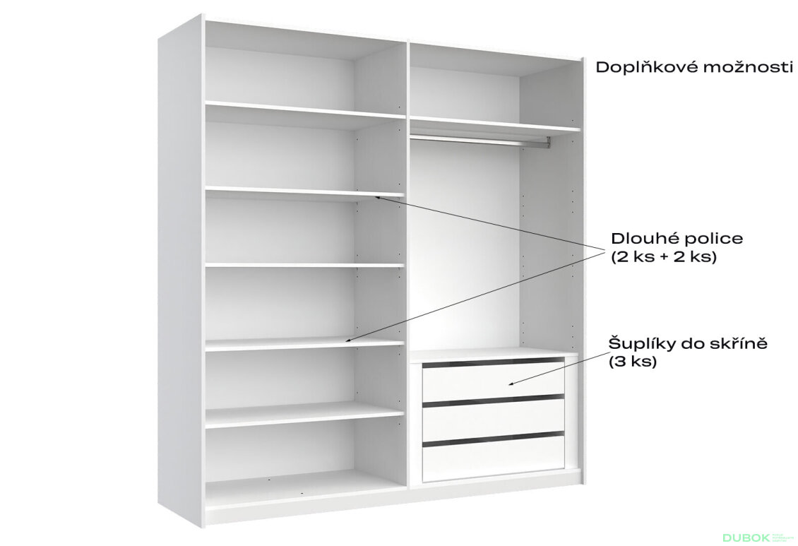 Fotografia 2 - Skriňa s posuvnými dverami 2.0x2.1m (Dvere Lesklá Biela/Zrkadlo), séria N Family