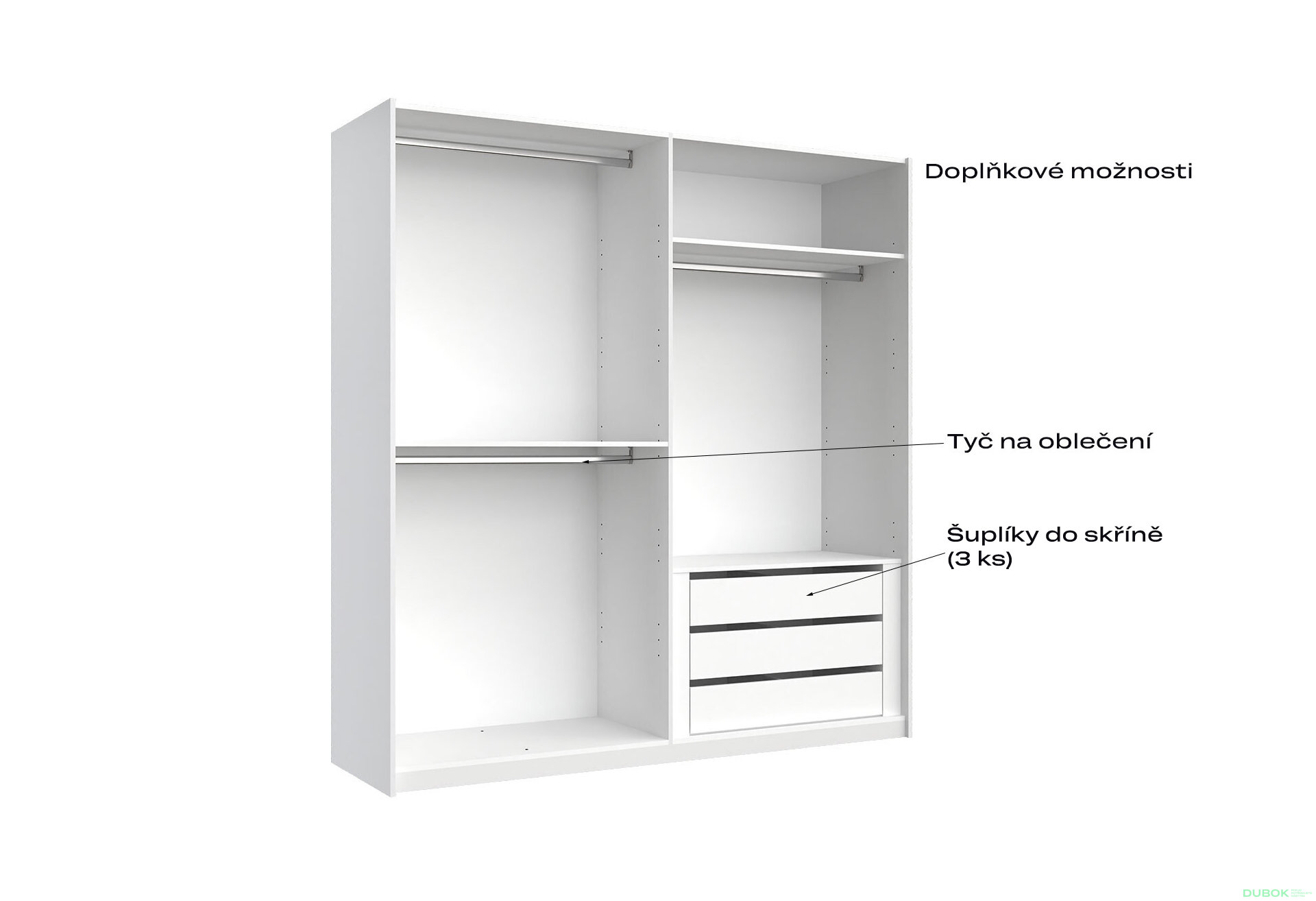 Fotografia 3 - Skriňa s posuvnými dverami 2.0x2.1m (Dvere Lesklá Biela/Zrkadlo), séria N Family