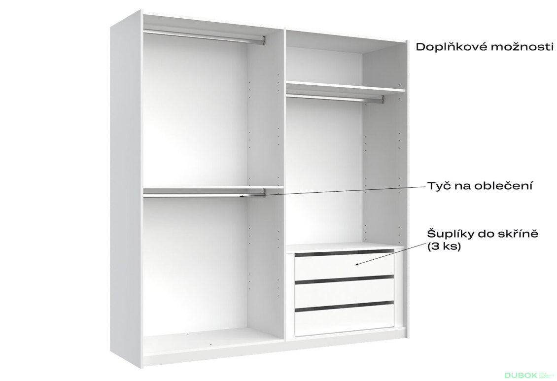 Fotografia 3 - Skriňa s posuvnými dverami 2.0x2.1m (Dvere Lesklá Biela/Zrkadlo), séria N Family