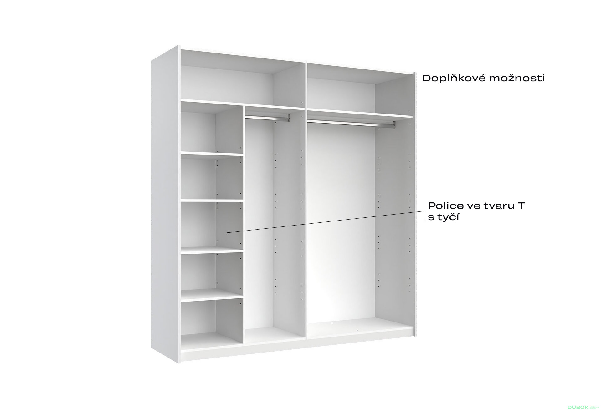 Fotografia 8 - Skriňa s posuvnými dverami 2.0x2.1m (Dvere Lesklá Biela/Zrkadlo), séria N Family