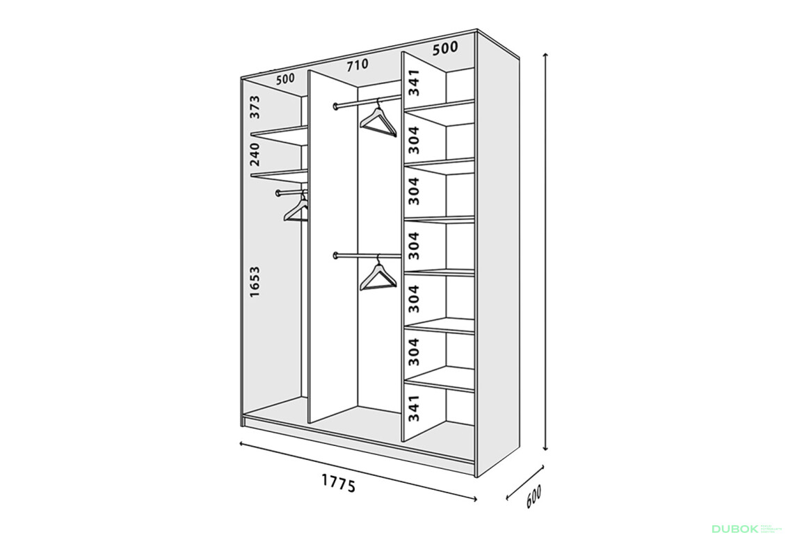 Fotografia 2 - Skriňa 2D W Loft 1800x600x2400, 1 DTD + 1 zrkadlo Lines BL, Dub kraft sivý