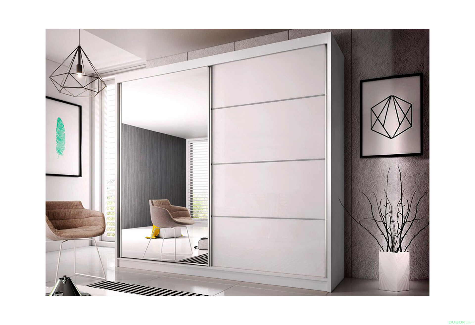 Fotografia 2 - Skriňa Multi 35, 183 biela + fasáda biely lesk + zrkadlo