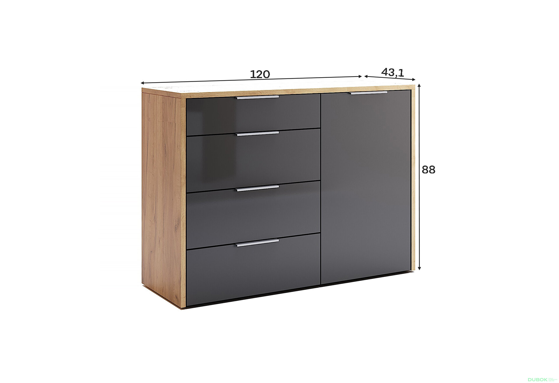 Fotografia 3 - Komoda 1dv 4šu Lava / dub kraft Luna