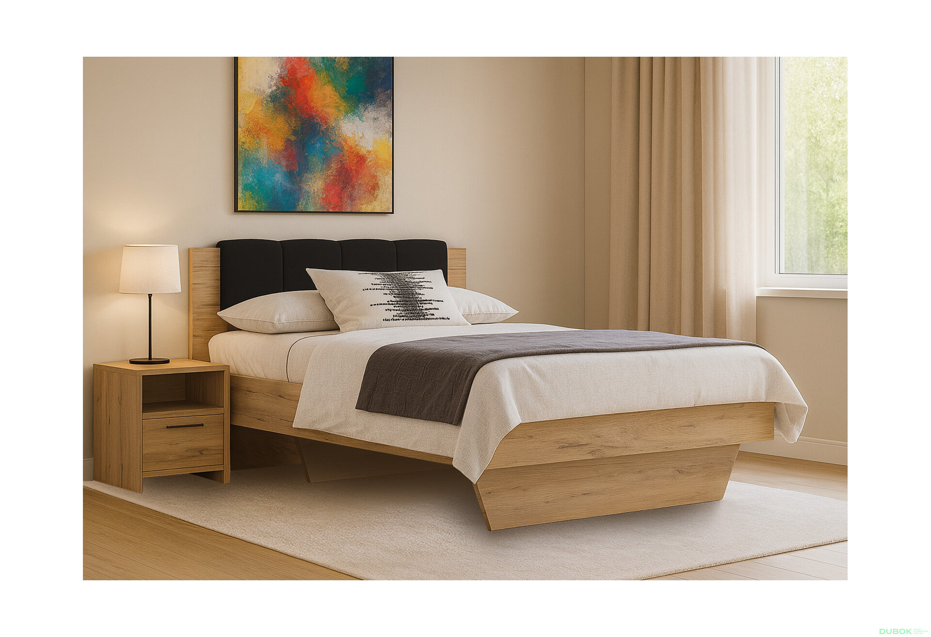 Fotografia 2 - Posteľ 140x200, čalúnené čelo (bez rámu) Lava / dub kraft Luna