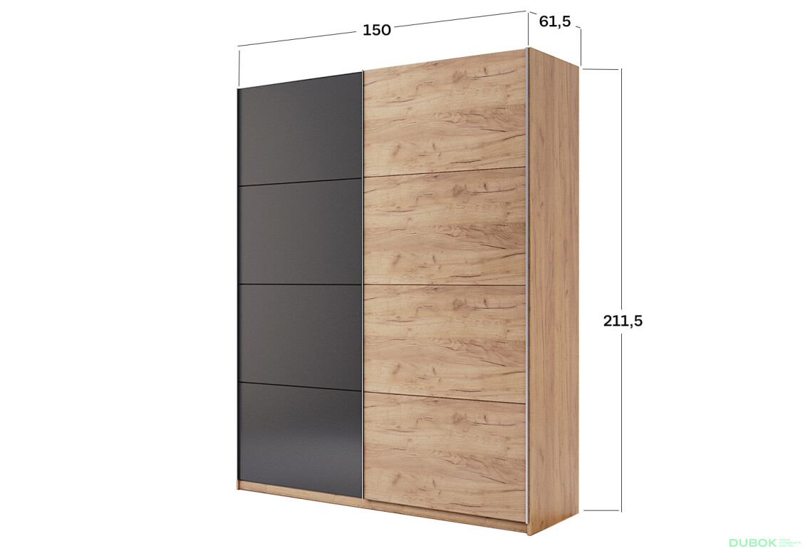 Fotografia 9 - Skriňa s posuvnými dverami 1.5x2.1m (Dvere Dub Kraft/Mat Láva), séria N Luna