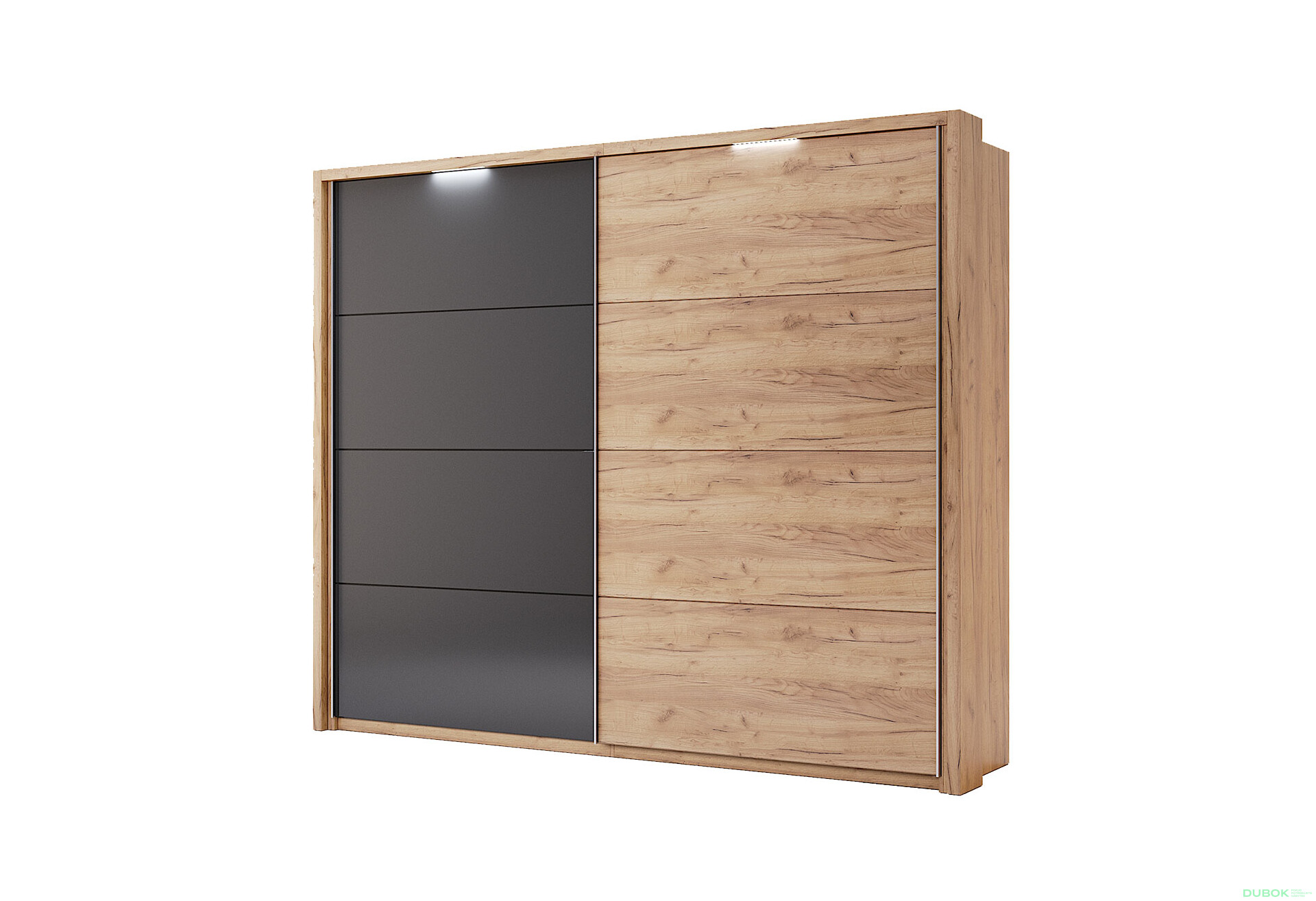 Záclonová tyč s osvetlením k skrini s posuvnými dverami 2.5x2.1 m, Lava / dub kraft Luna - Fotografia 3 Fotografia 3 - Záclonová tyč s osvetlením k skrini s posuvnými dverami 2.5x2.1 m, Lava / dub kraft Luna