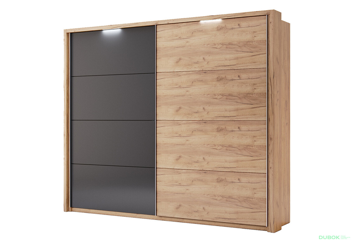 Záclonová tyč s osvetlením k skrini s posuvnými dverami 2.5x2.1 m, Lava / dub kraft Luna - Fotografia 3 Fotografia 3 - Záclonová tyč s osvetlením k skrini s posuvnými dverami 2.5x2.1 m, Lava / dub kraft Luna