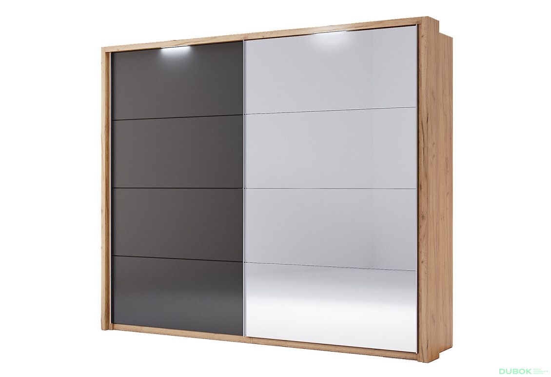 Záclonová tyč s osvetlením k skrini s posuvnými dverami 2.5x2.1 m, Lava / dub kraft Luna - Fotografia 4 Fotografia 4 - Záclonová tyč s osvetlením k skrini s posuvnými dverami 2.5x2.1 m, Lava / dub kraft Luna