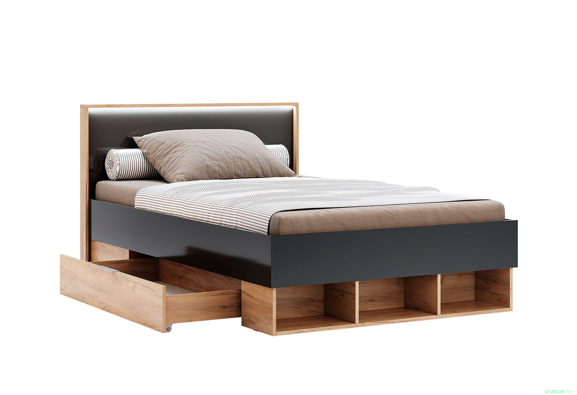 Posteľ Junior 1,4x2,0 s šuplíkmi Lava / dub kraft Luna - Fotografia 3 Fotografia 3 - Posteľ Junior 1,4x2,0 s šuplíkmi Lava / dub kraft Luna