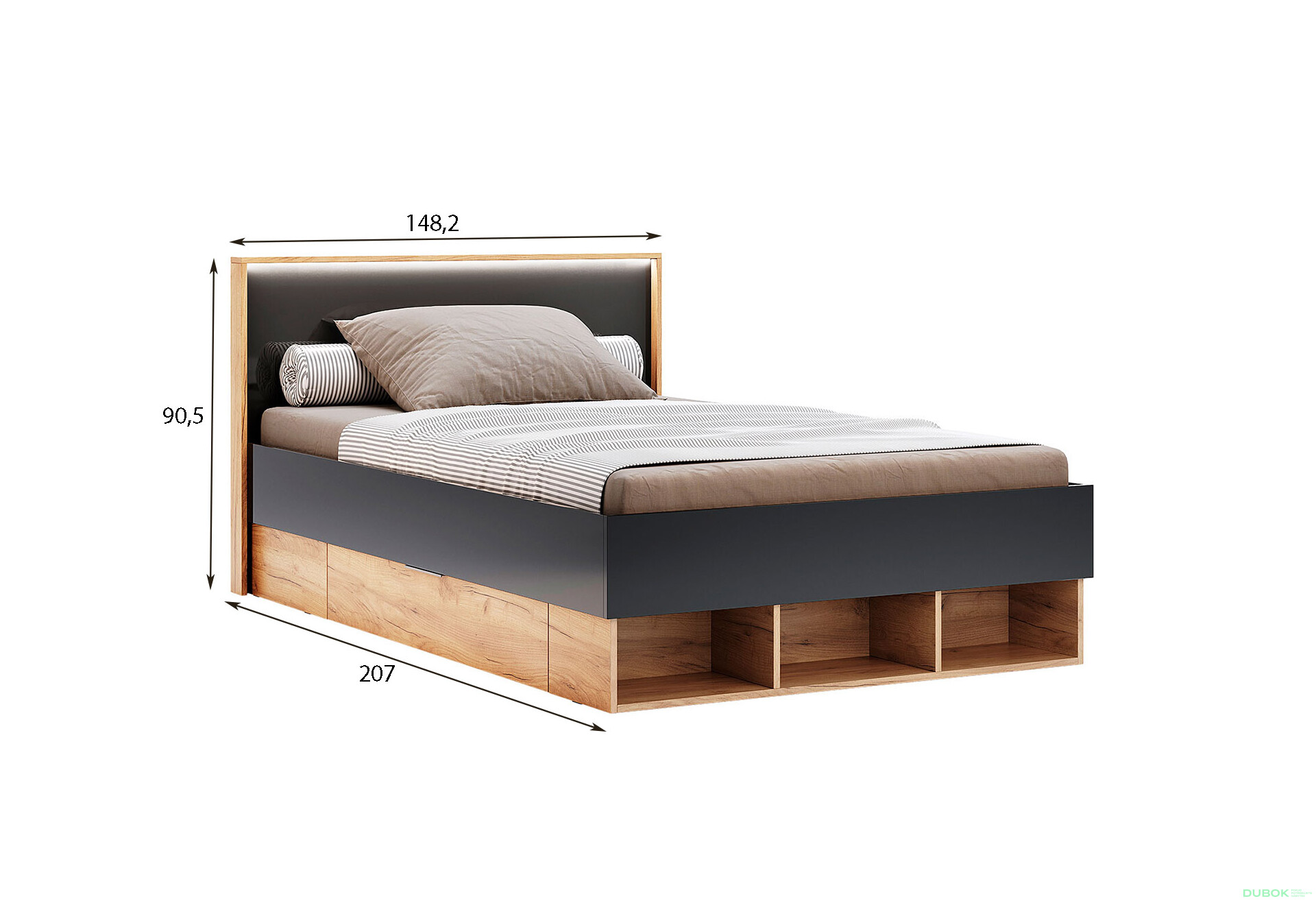 Posteľ Junior 1,4x2,0 s šuplíkmi Lava / dub kraft Luna - Fotografia 4 Fotografia 4 - Posteľ Junior 1,4x2,0 s šuplíkmi Lava / dub kraft Luna