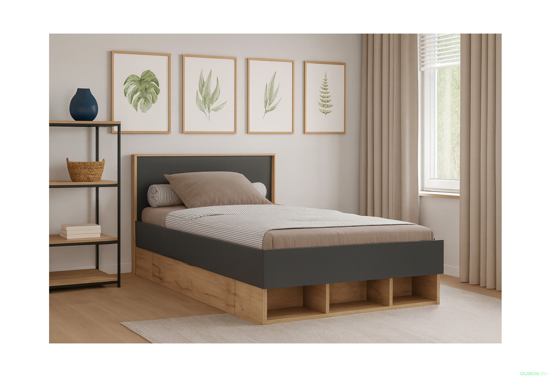 Fotografia 4 - Posteľ Junior 1,4x2,0 s šuplíkmi Lava / dub kraft Luna